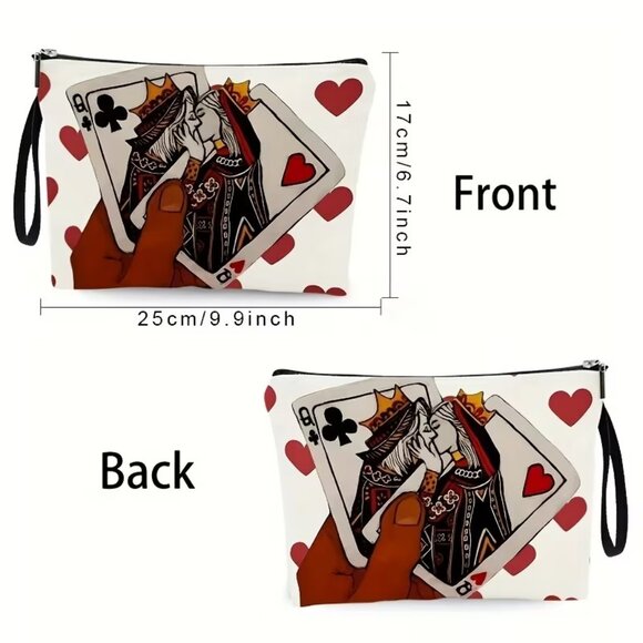 Romantic Queen of Hearts Lovers Cosmetic Makeup Bag 6.7 x 9.9 inches - Picture 10 of 10